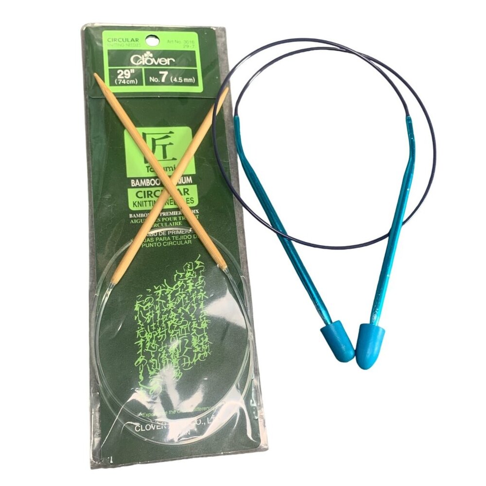 Lot Of 2 Circular Knitting Needles Clover 29" (74cm) No. 7 (4.5mm) Bamboo & Alum